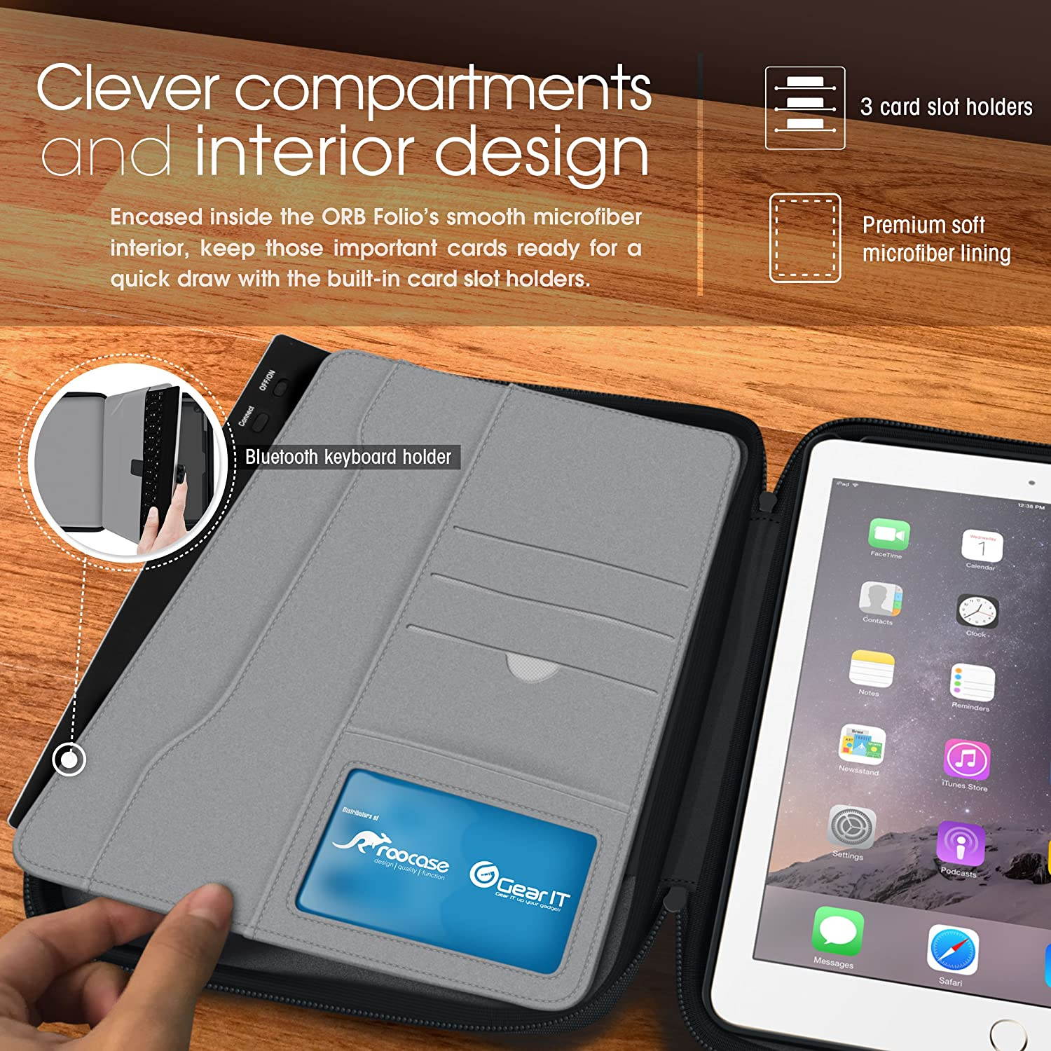 rooCASE Universal Tablet Orb Bundle, Exec Portfolio Case for 7 inch Tablet with Orb Strap Holder