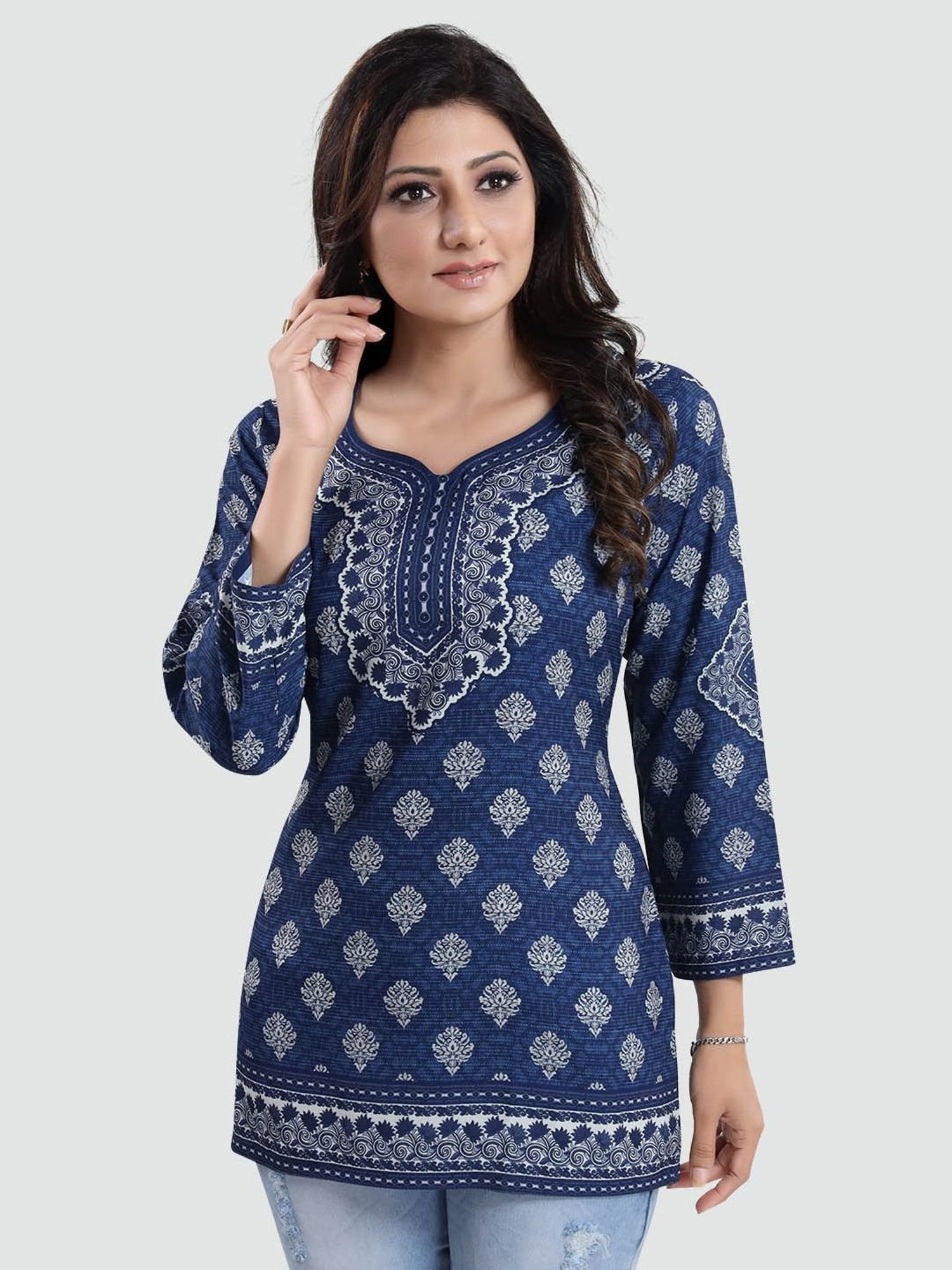 Saree Swarg Blue Printed Tunic