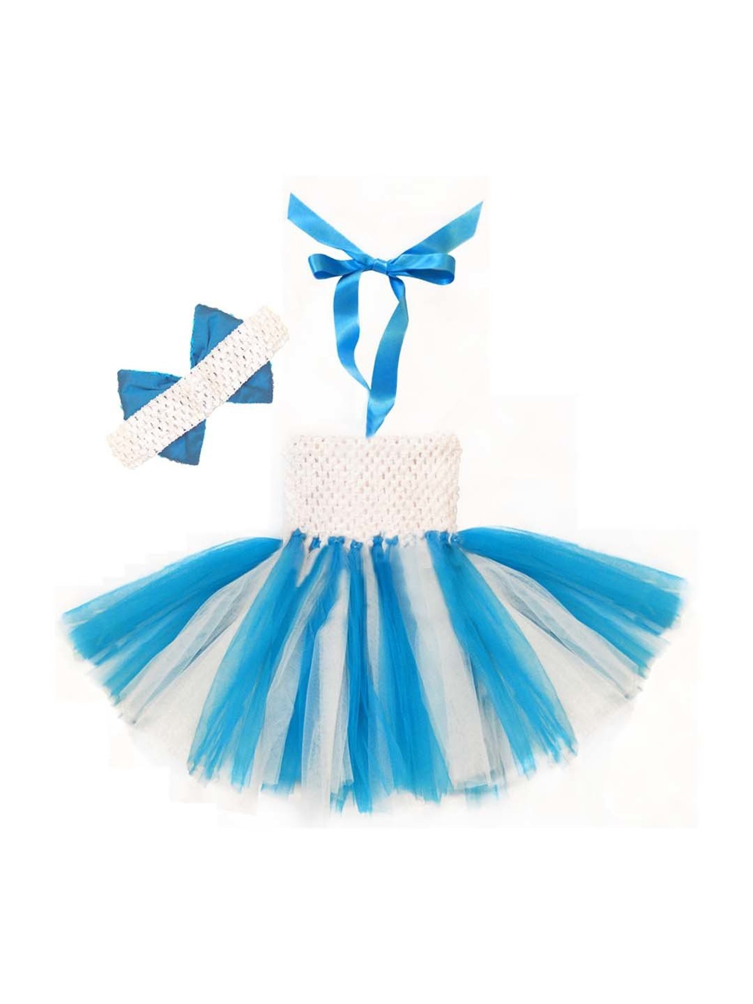 A.T.U.N. Kids White & Blue Textured Pattern Dress