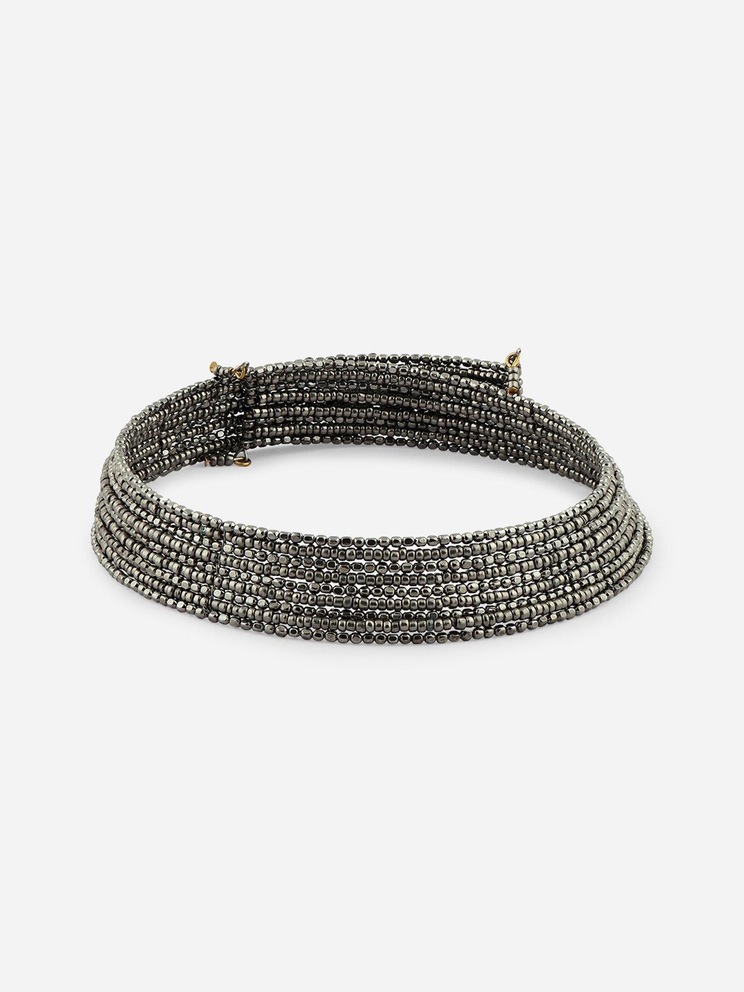 ToniQ Gold-Plated Beads Grey Partywear Multi Strands Choker Cuff Necklace for Women