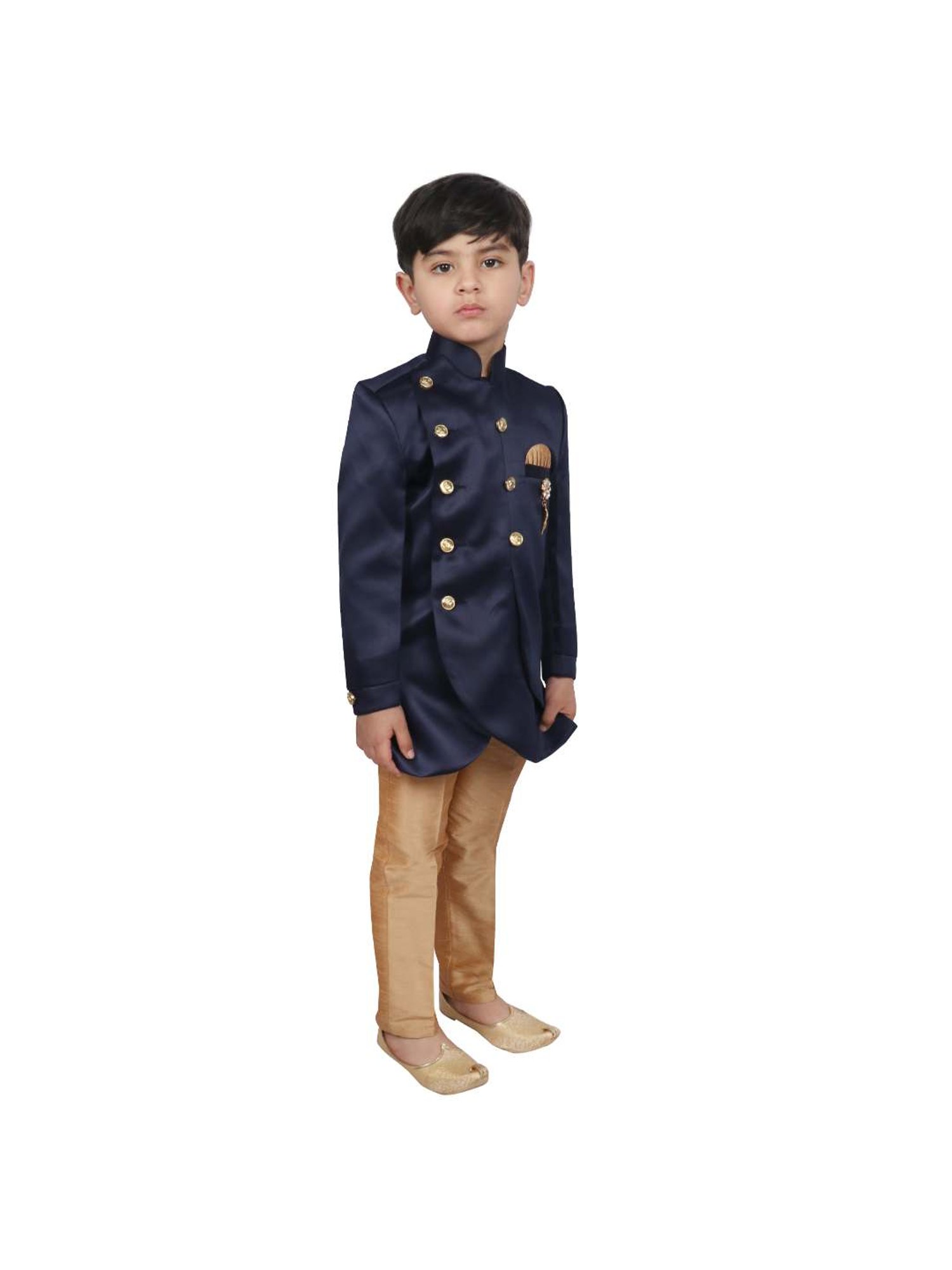 VASTRAMAY Boys Turquoise Floral Full Sleeves Indowestern