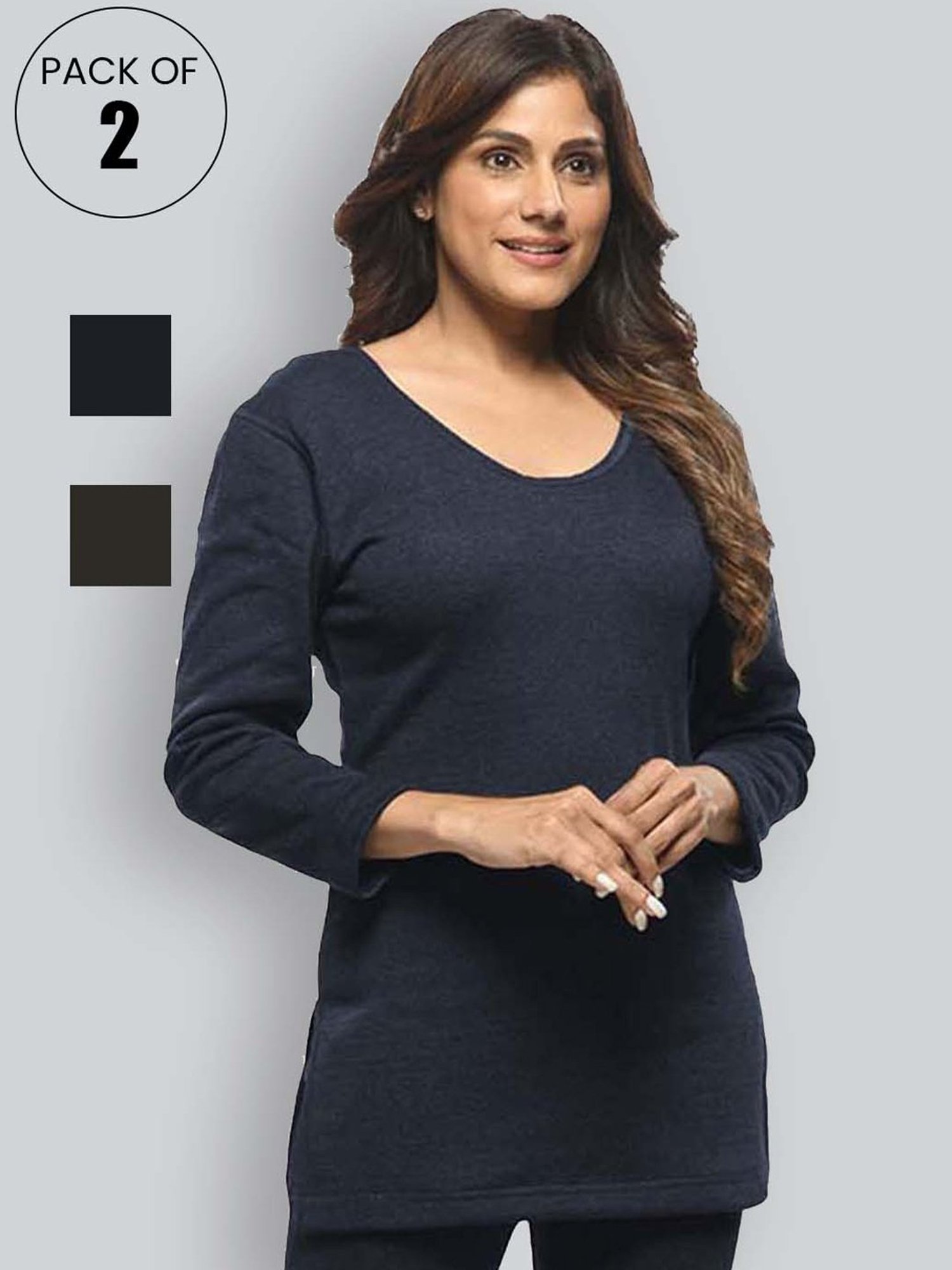 LUX Inferno Black & Blue Plain Long T-Shirt - Pack Of 2