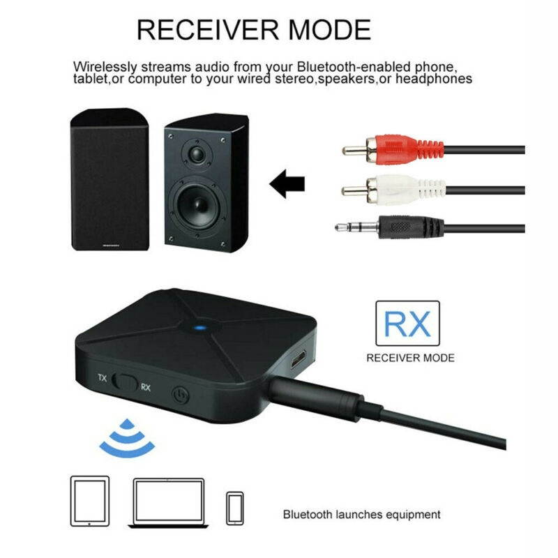 2 in 1 Bluetooth 5.0 Transmitter & Receiver Wireless Audio Adapter with 3.5mm Aux RCA Cable for TV Home Stereo Smartphone PC