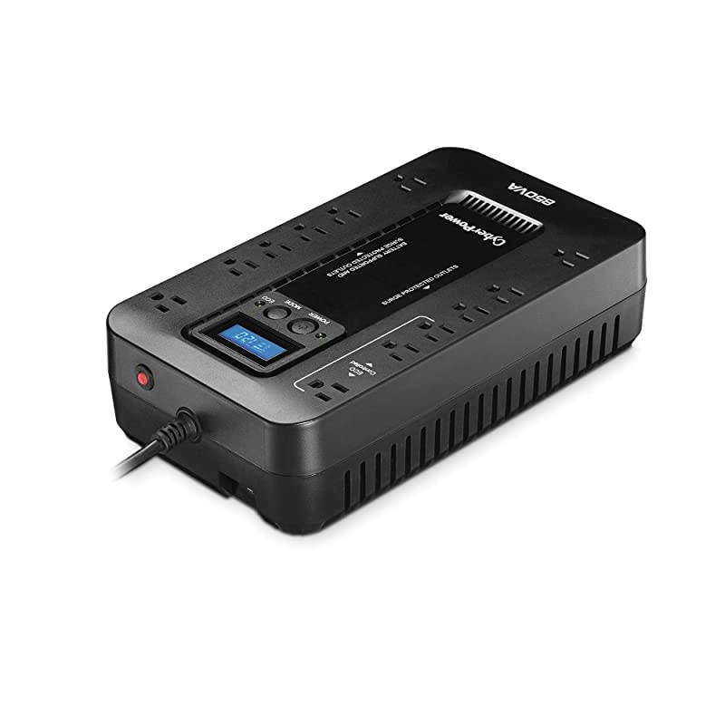 EC850LCD Ecologic Battery Backup Surge Protector UPS System 850VA510W 12 Outlets ECO Mode Compact Uninterruptible Power Supply