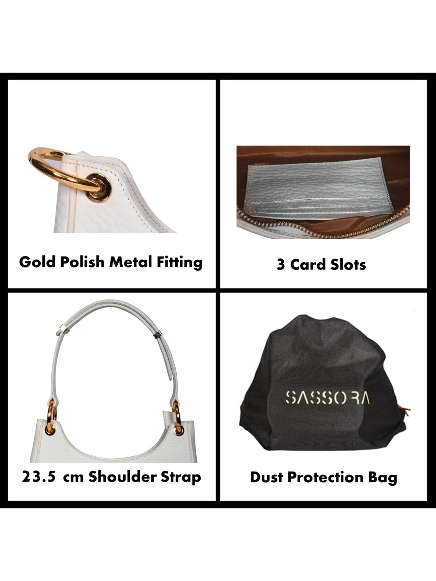 SASSORA FRIDA White Leather medium Hobo Bag