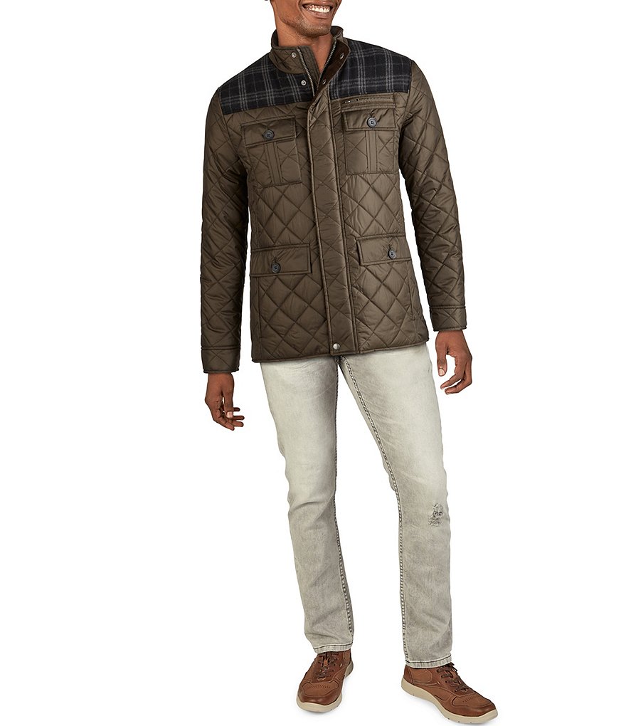 Cole Haan Mixed-Media Zip Front Quilted Jacket