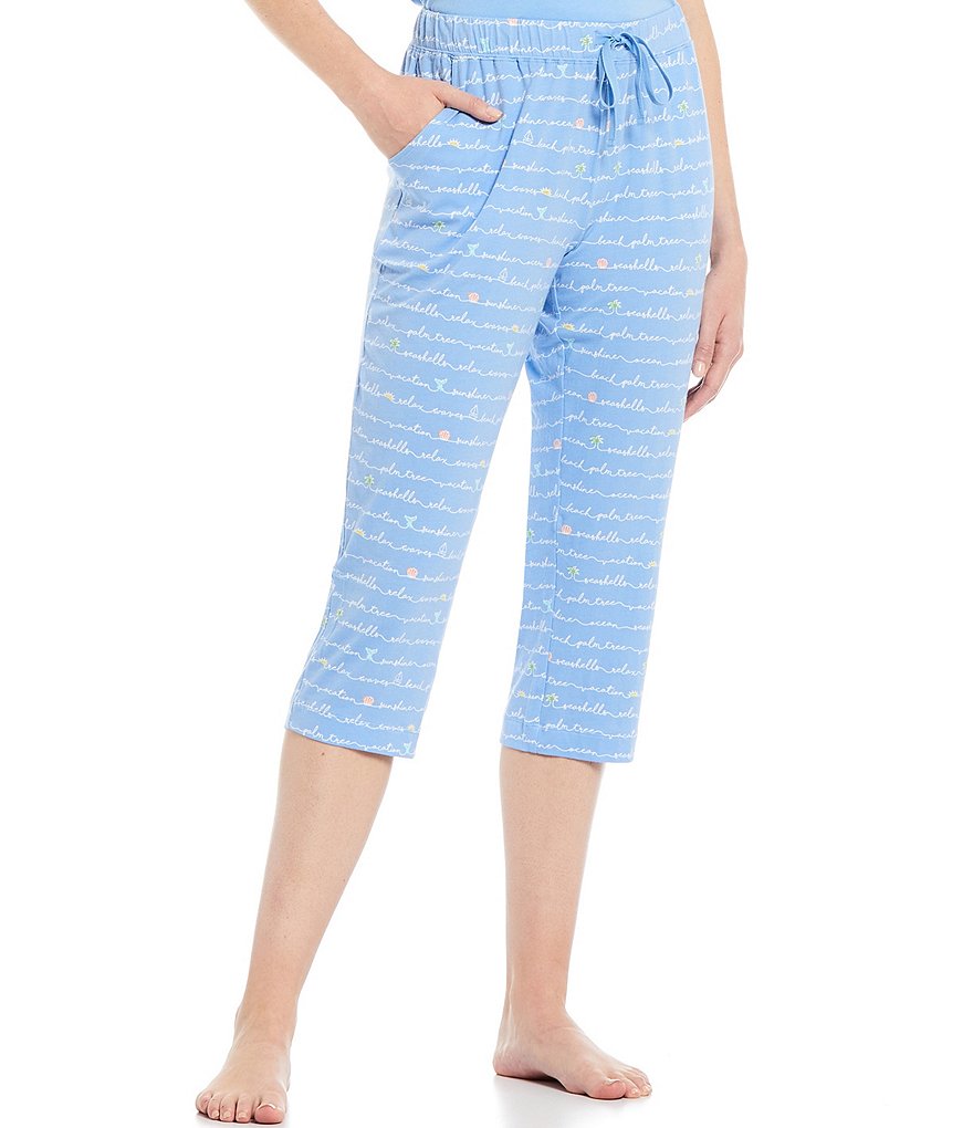 Sleep Sense Vacation Script Printed Jersey Knit Capri Coordinating Sleep Pants