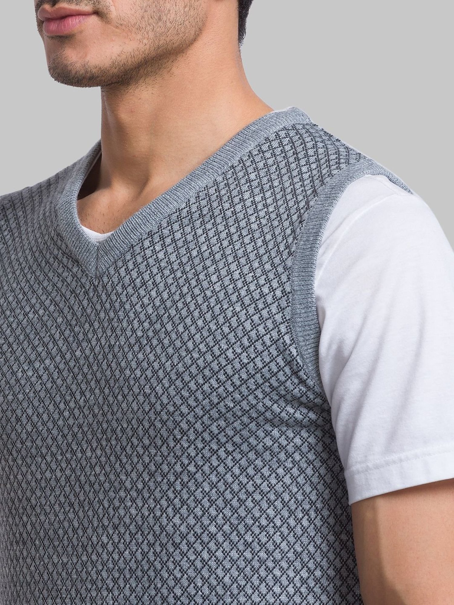 Parx Grey Regular Fit Checks Sweater