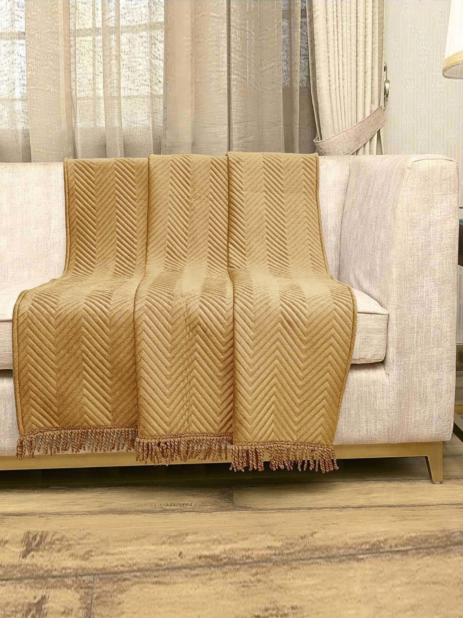 Saral Home Easy Living Gold Velvet Sofa Throw