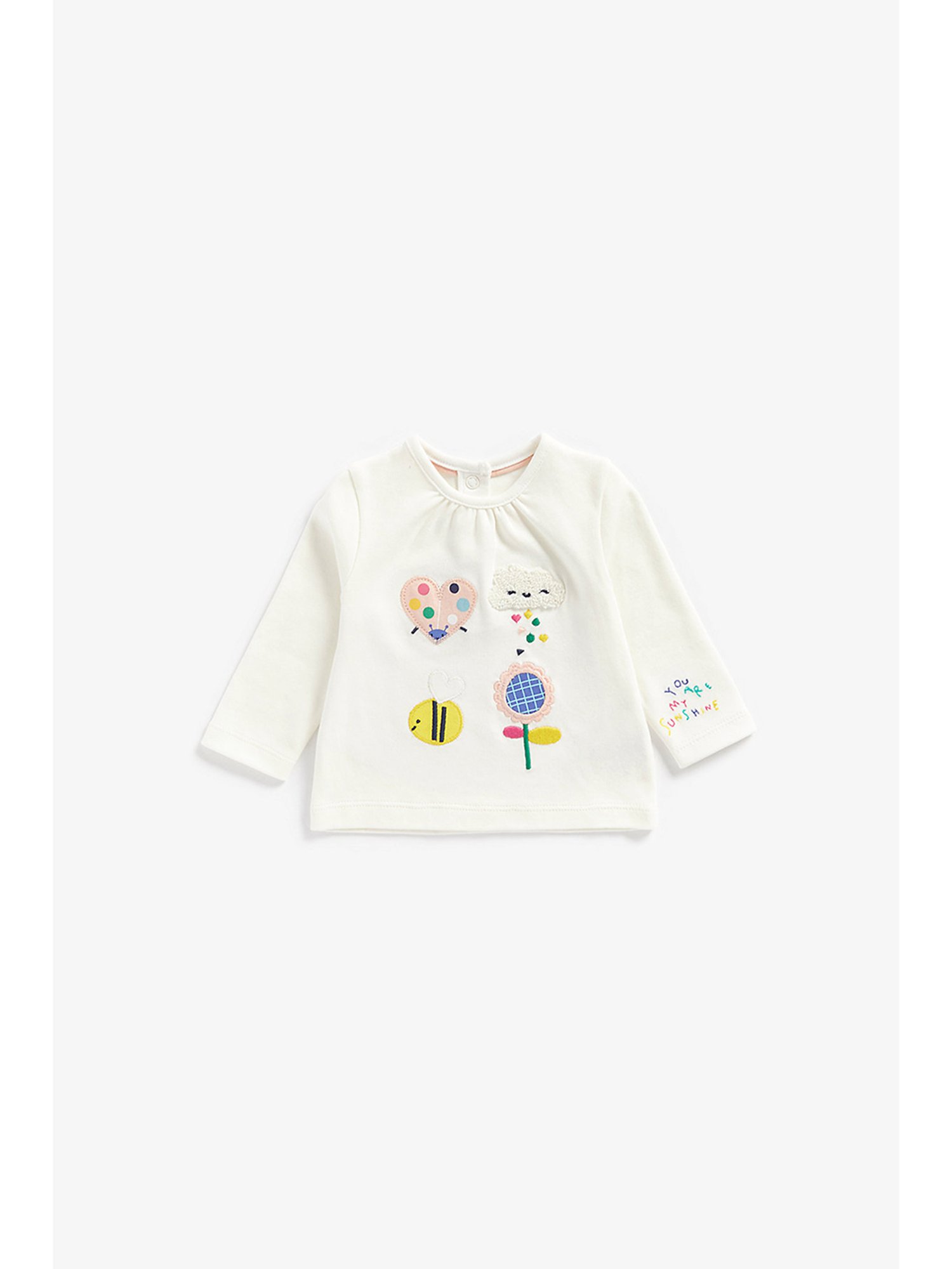 Mothercare Kids White & Peach Embroidered Full Sleeves Top with Leggings