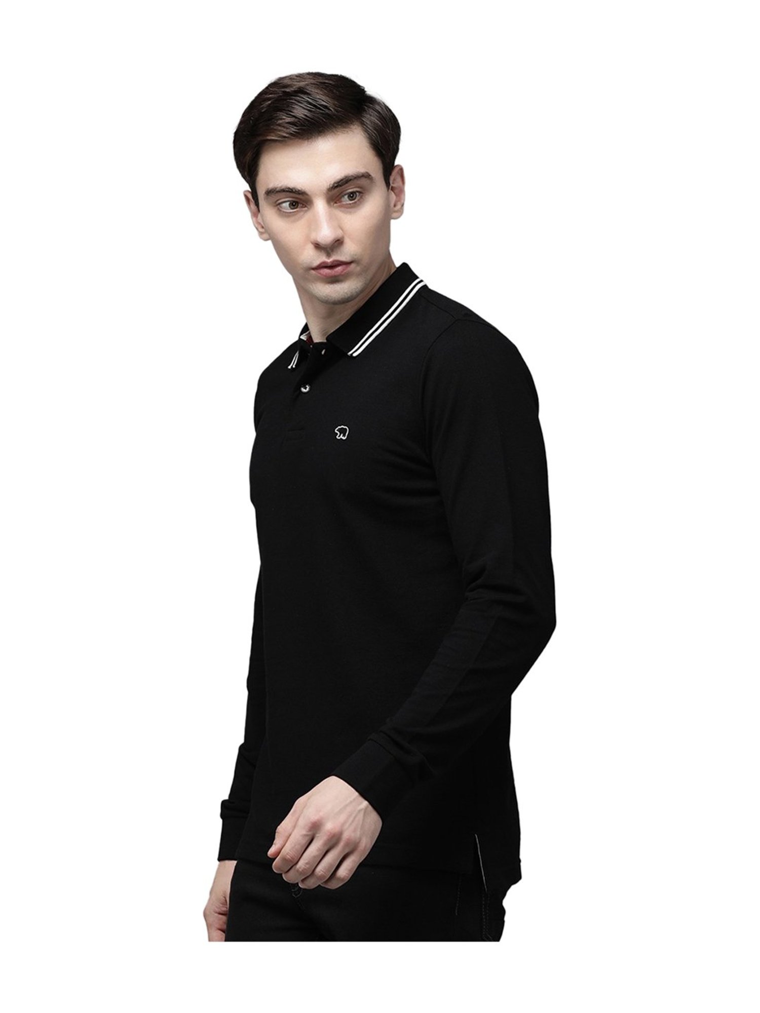 The Bear House Black Full Sleeves Polo T-Shirt
