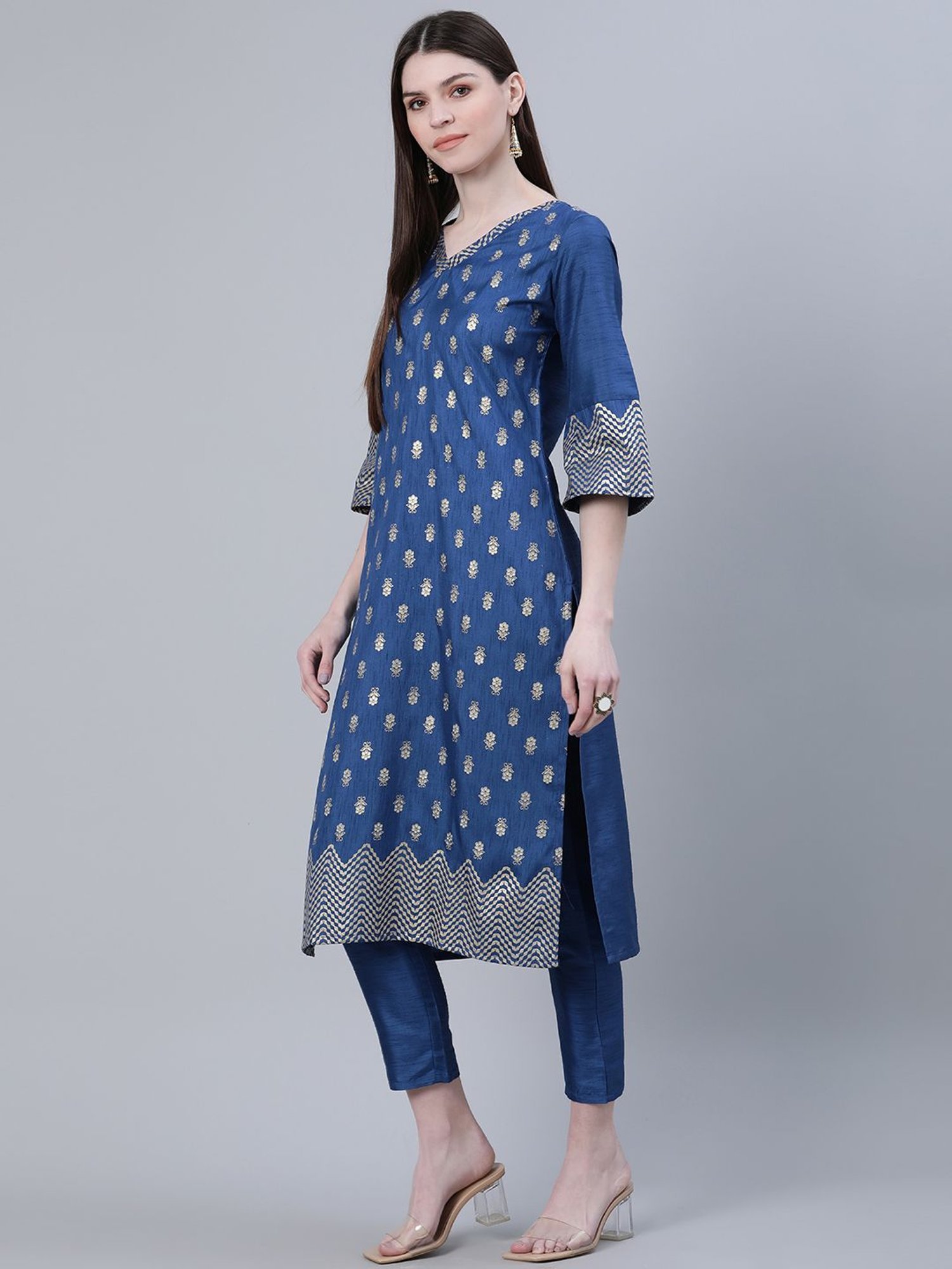 Ziyaa Blue Printed Straight Kurta