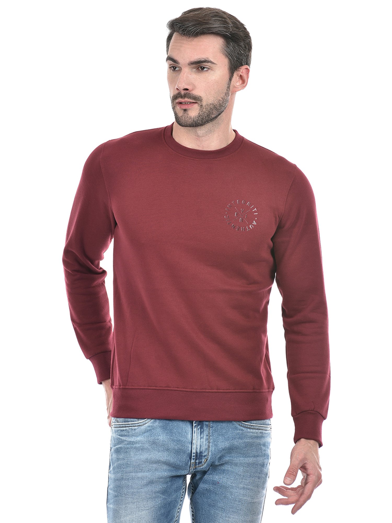 Integriti Maroon Regular Fit Printed Sweatshirt