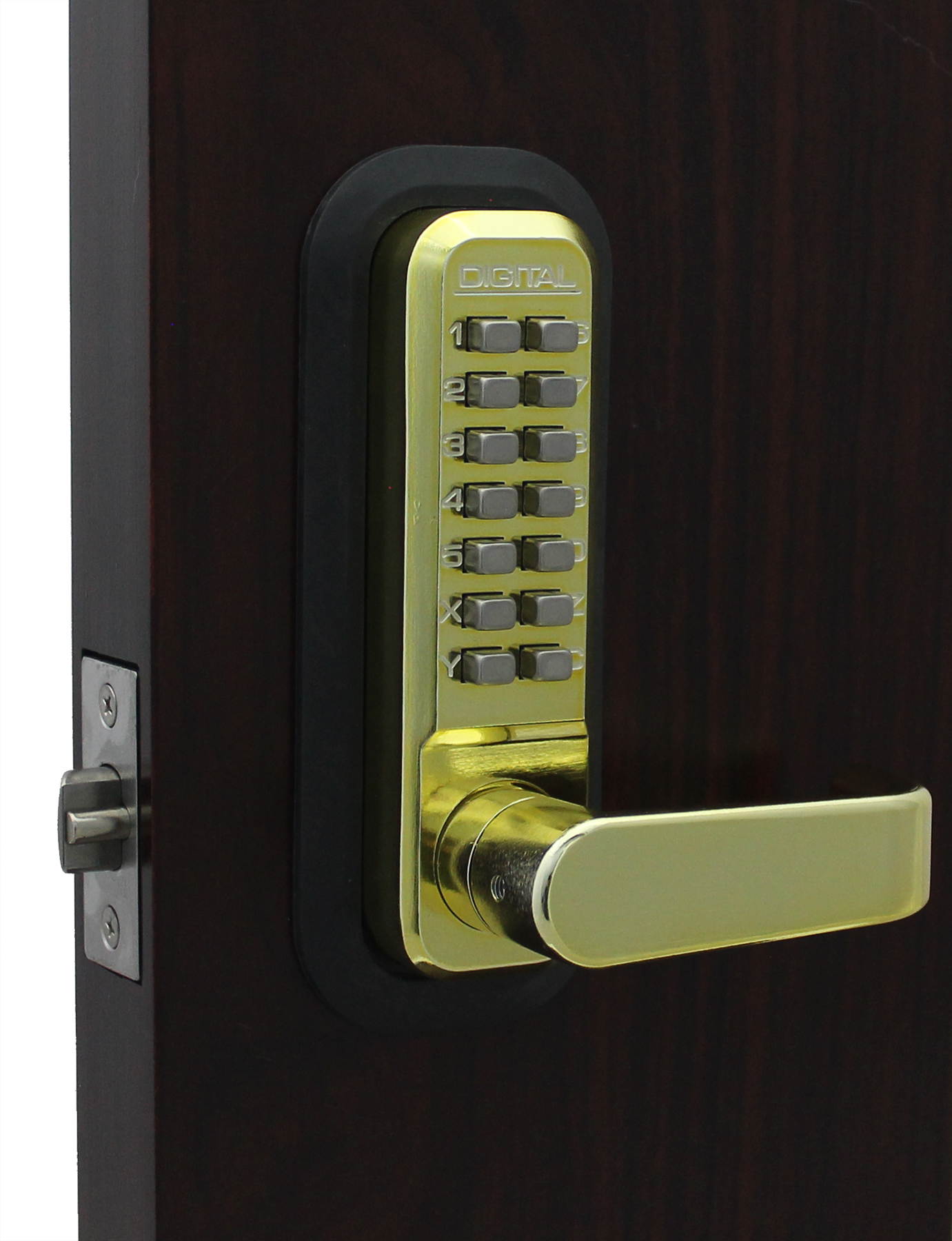LockeyUSA Digital Door Lock 2835 Lever Handle with Double Combination, Bright Brass