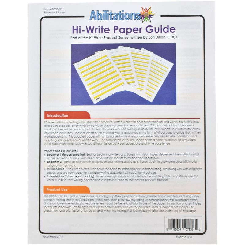 Abilitations Hi-Write Beginner Paper, Level 2, 100 Sheets