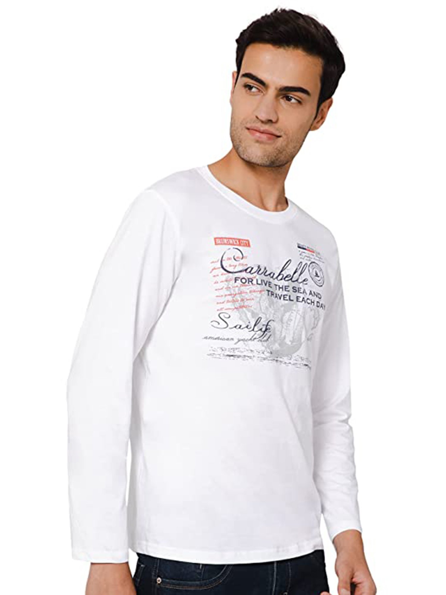 Dyca White Regular Fit Printed Crew T-Shirt