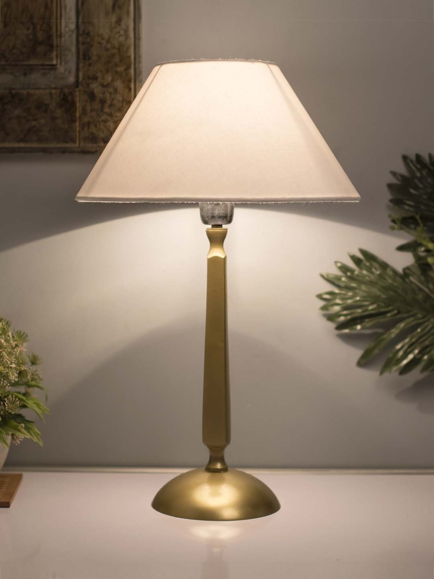 Homesake Golden Classic Cubist Brushed Lamp with White Cone Shade (Bulb Included) - Set of 1