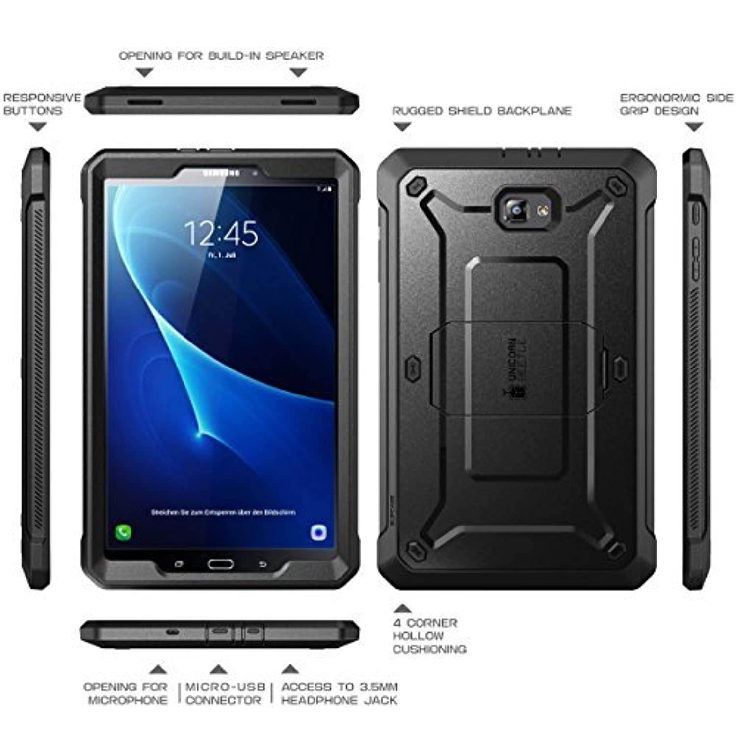 SupCase [Unicorn Beetle PRO Series Case Designed for Samsung Galaxy Tab A 10.1 inch, with Built-in Screen Protector for Samsung Galaxy Tab A 10.1 inch 2016 (SM-T580/T585) (No Pen Version) (Black)