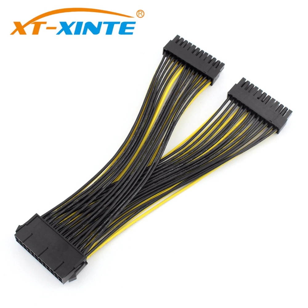 20+4Pin Dual PSU Power Supply Cable 24Pin ATX Motherboard Adapter Connector Extension Cables 18AWG Line for Mining Miner 20cm