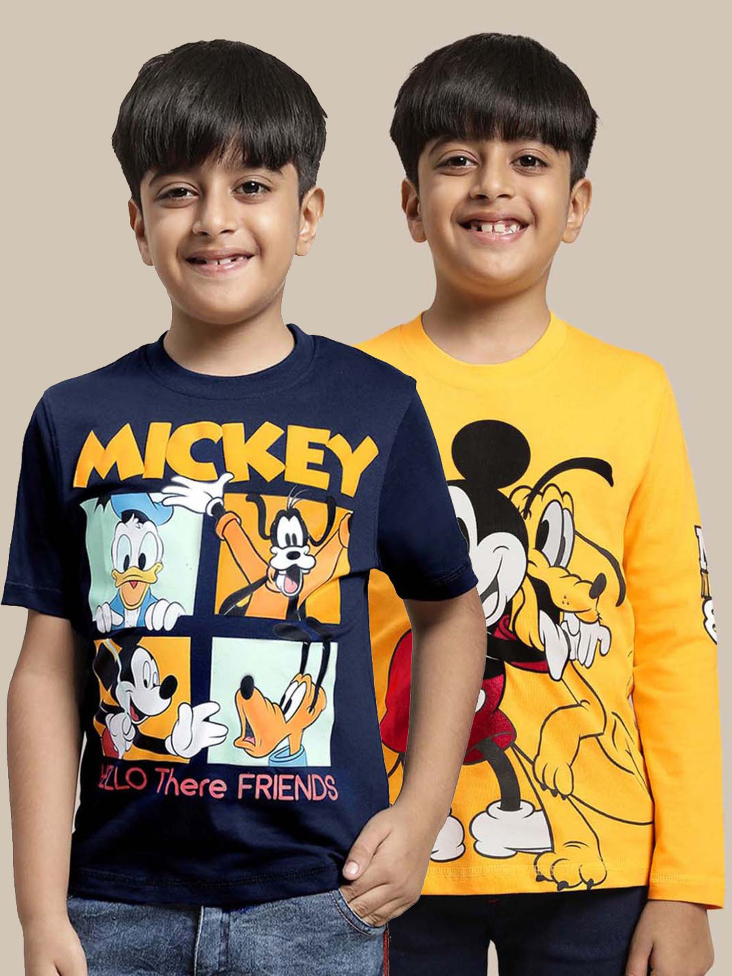 Kidsville Yellow & Navy Cotton Printed T-Shirt