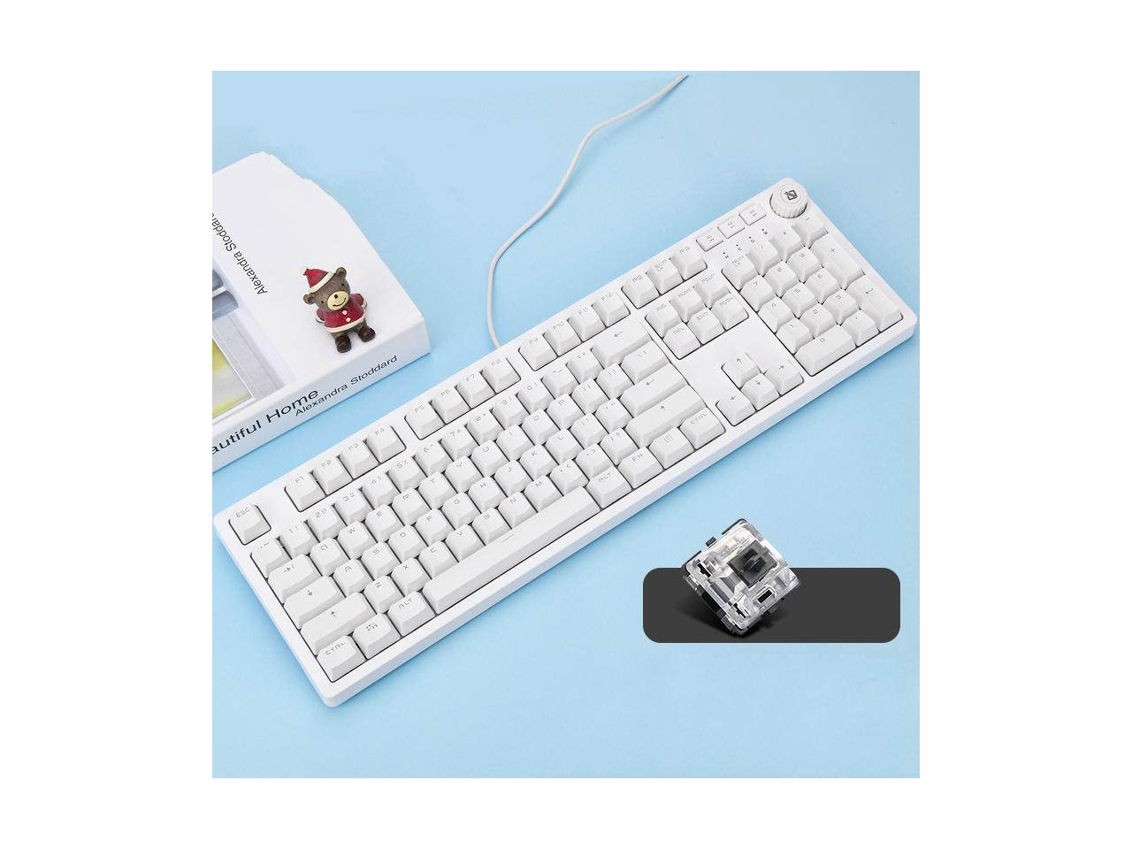 A-jazz AK515 104Keys N-Key Rollover White Backlit USB Wired Mechanical Gaming Keyboard-Black Switch,PBT Keycaps, Type-C, White