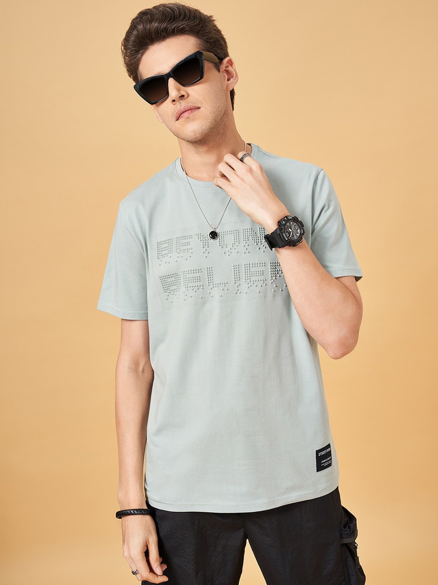 Street 808 by Pantaloons Nile Blue Regular Fit Printed T-Shirt