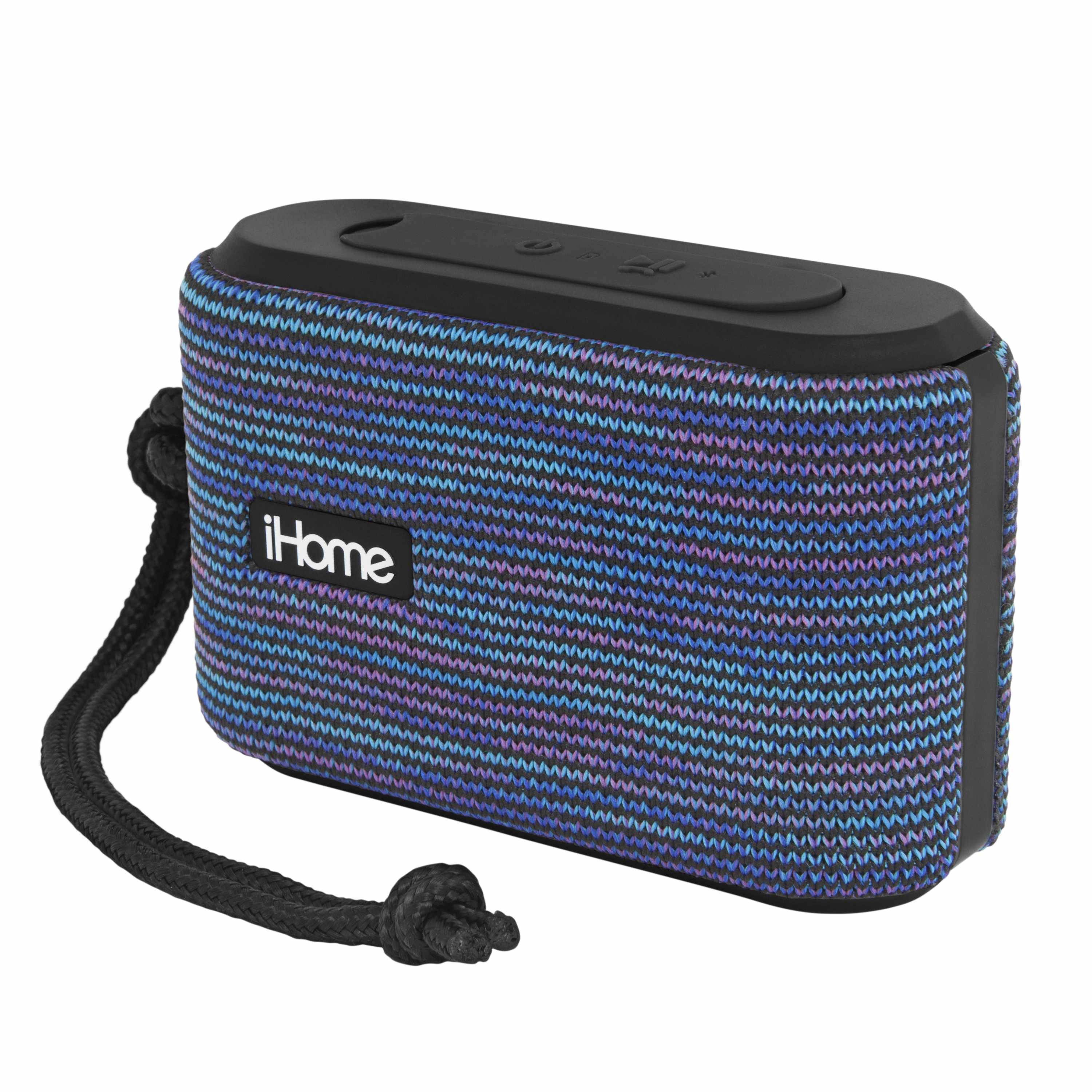 iHome Slip and Water Resistant Fabric Rechargeable Bluetooth Speaker with Speakerphone (Purple/White)