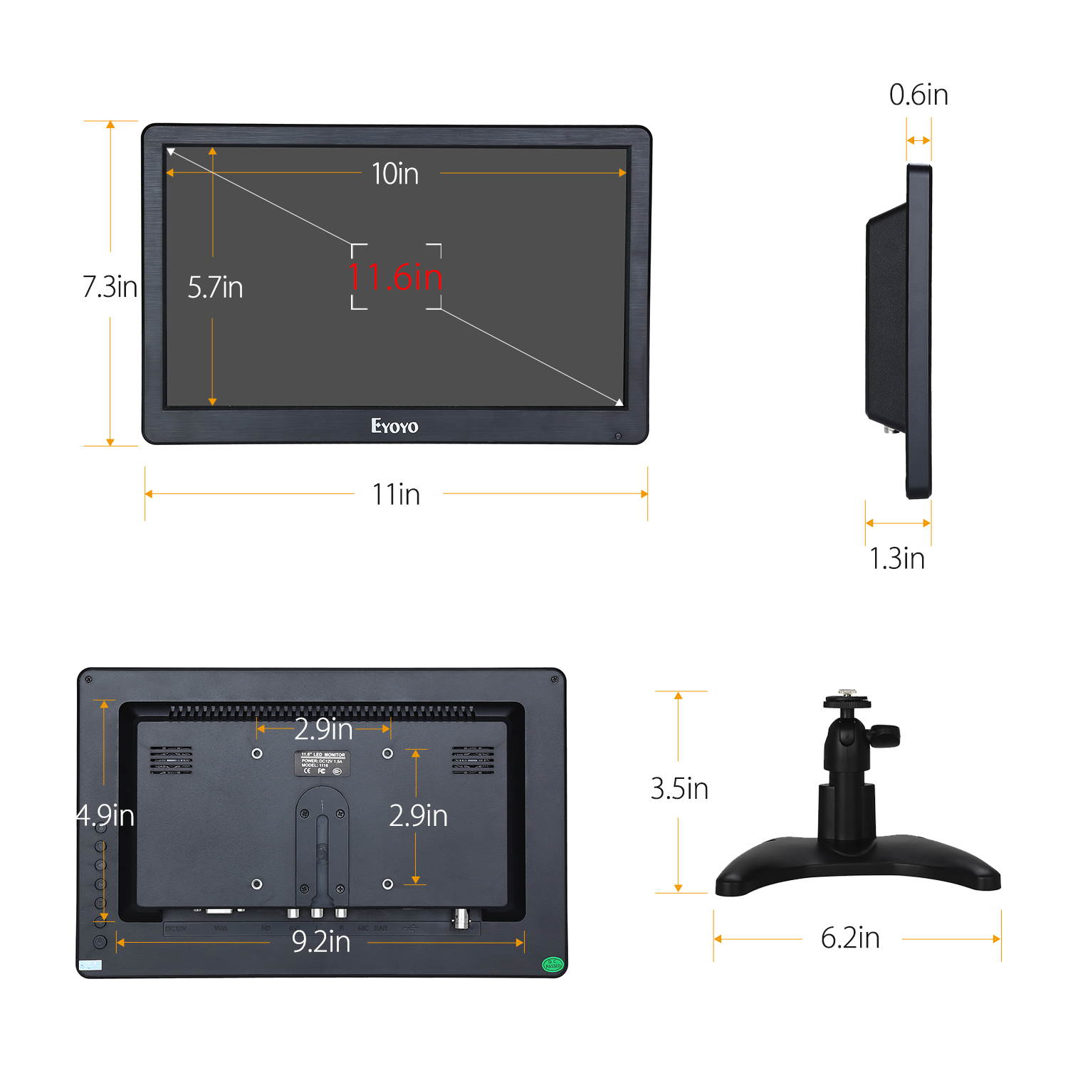 12&rdquo; HD 1920x1080 IPS LCD Security Monitor Screen Input Audio Video Display for PC Computer Camera DVD Security CCTV DVR Home Office Surveillance with BNC Cable