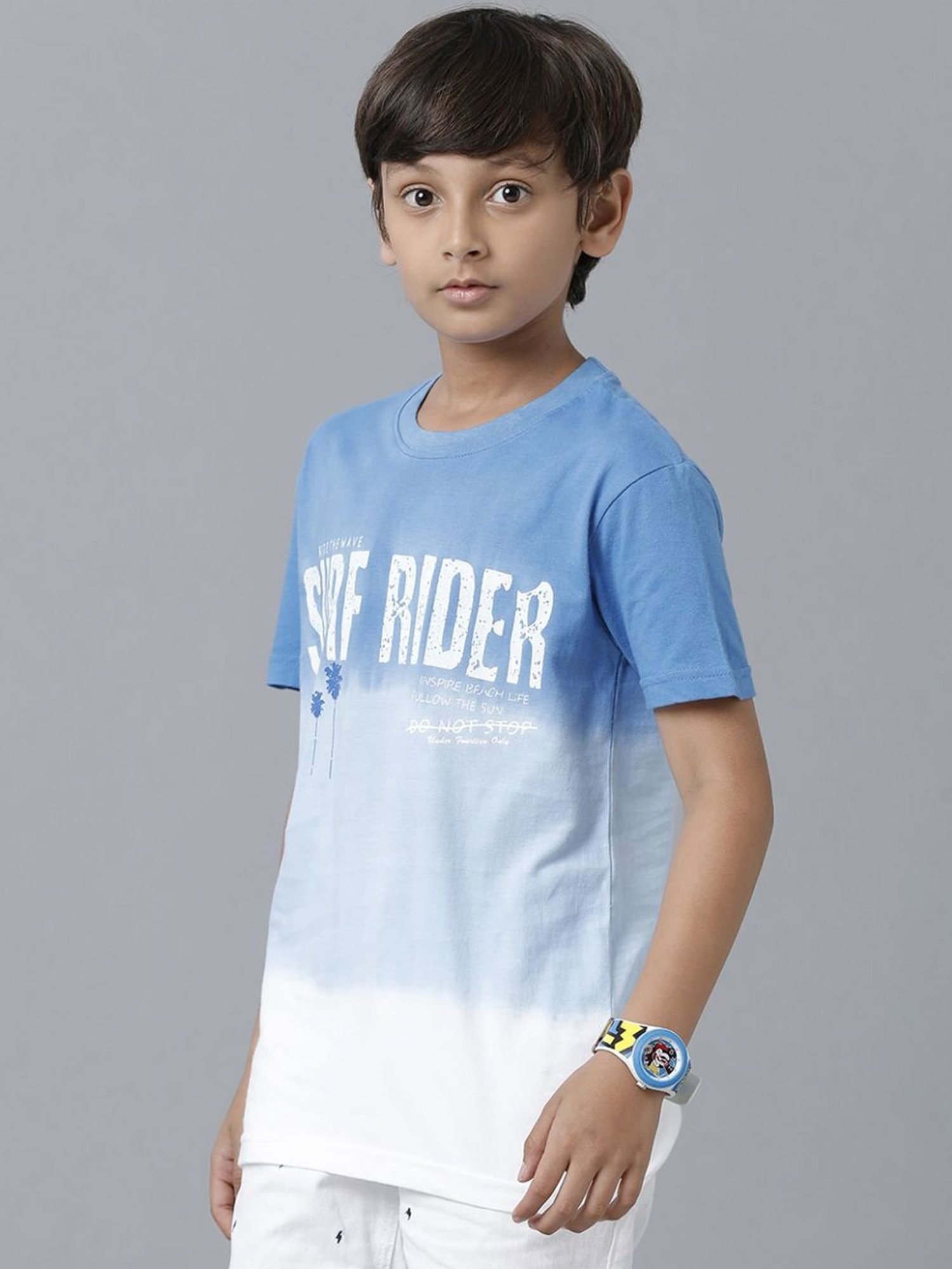 Under Fourteen Only Kids Blue Cotton Printed T-Shirt
