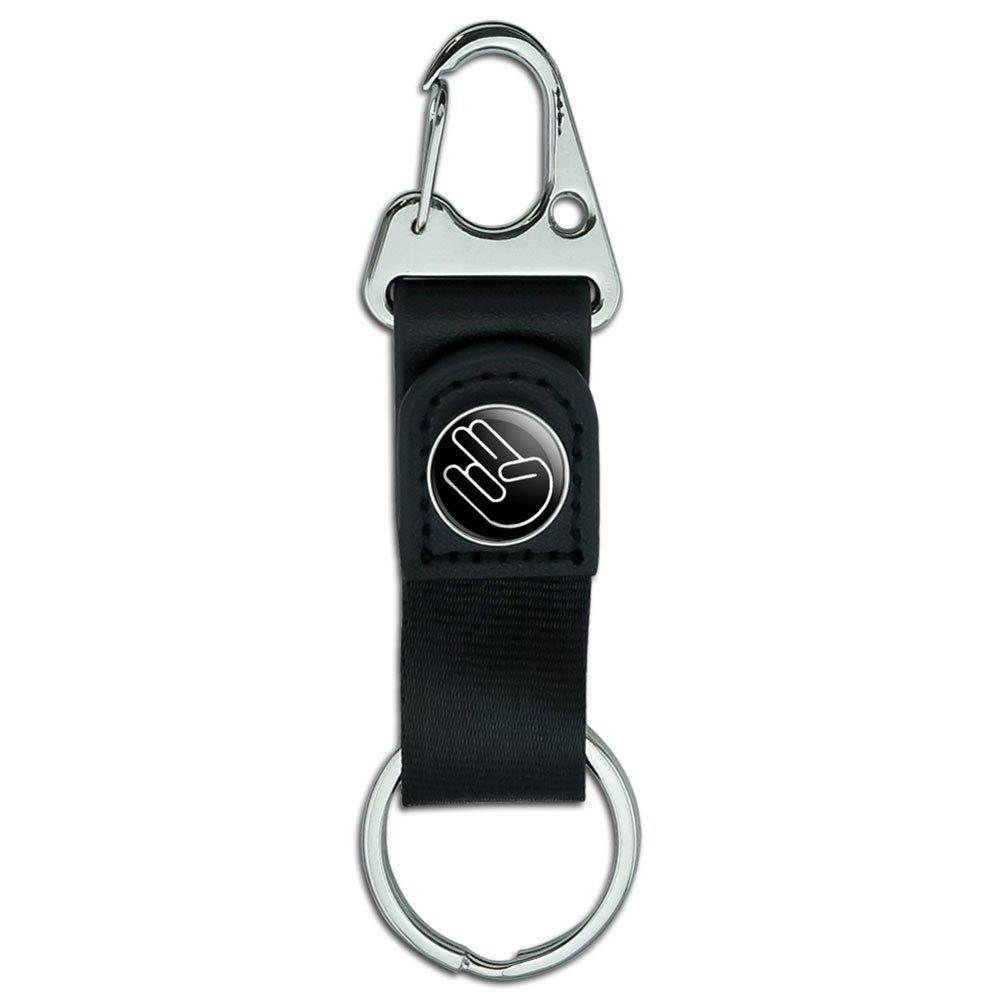 Belt Clip On Carabiner Leather Keychain Fabric Key Ring Symbols - Shocker Hand Gesture