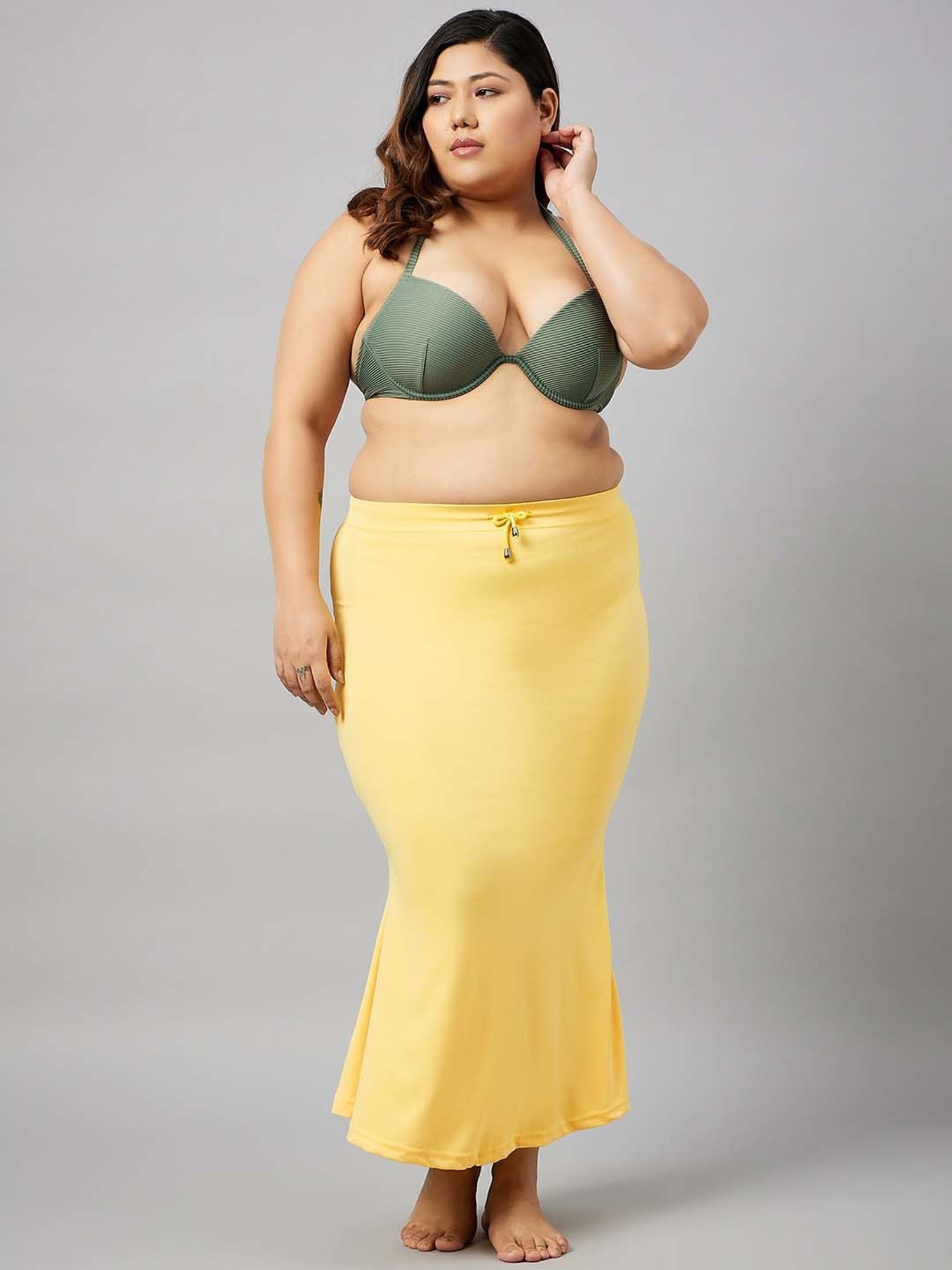 Secrets By ZeroKaata Green & Grey Plain Saree Shapewear - Pack Of 3