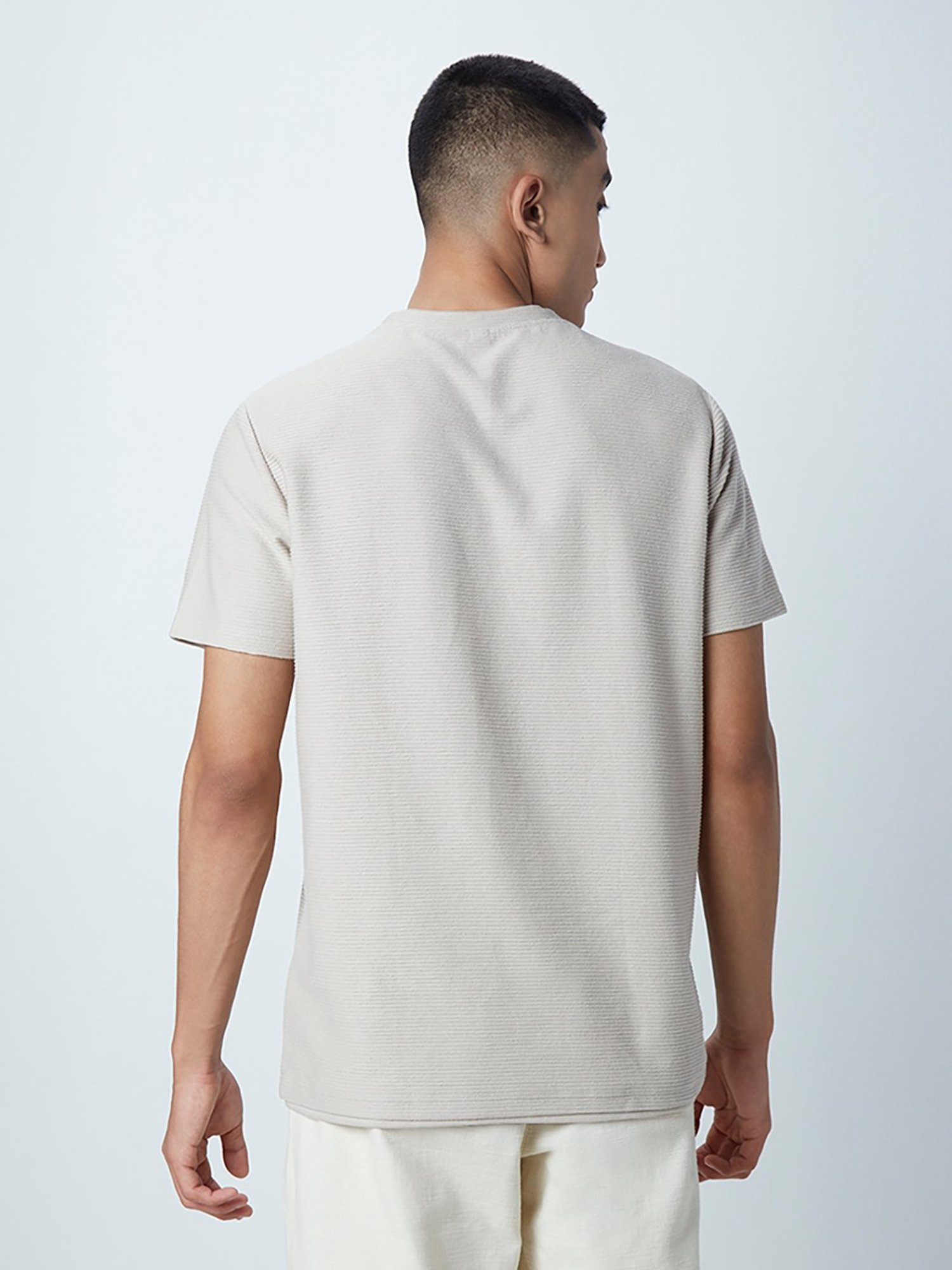 ETA by Westside Beige Self-Textured Slim-Fit T-Shirt