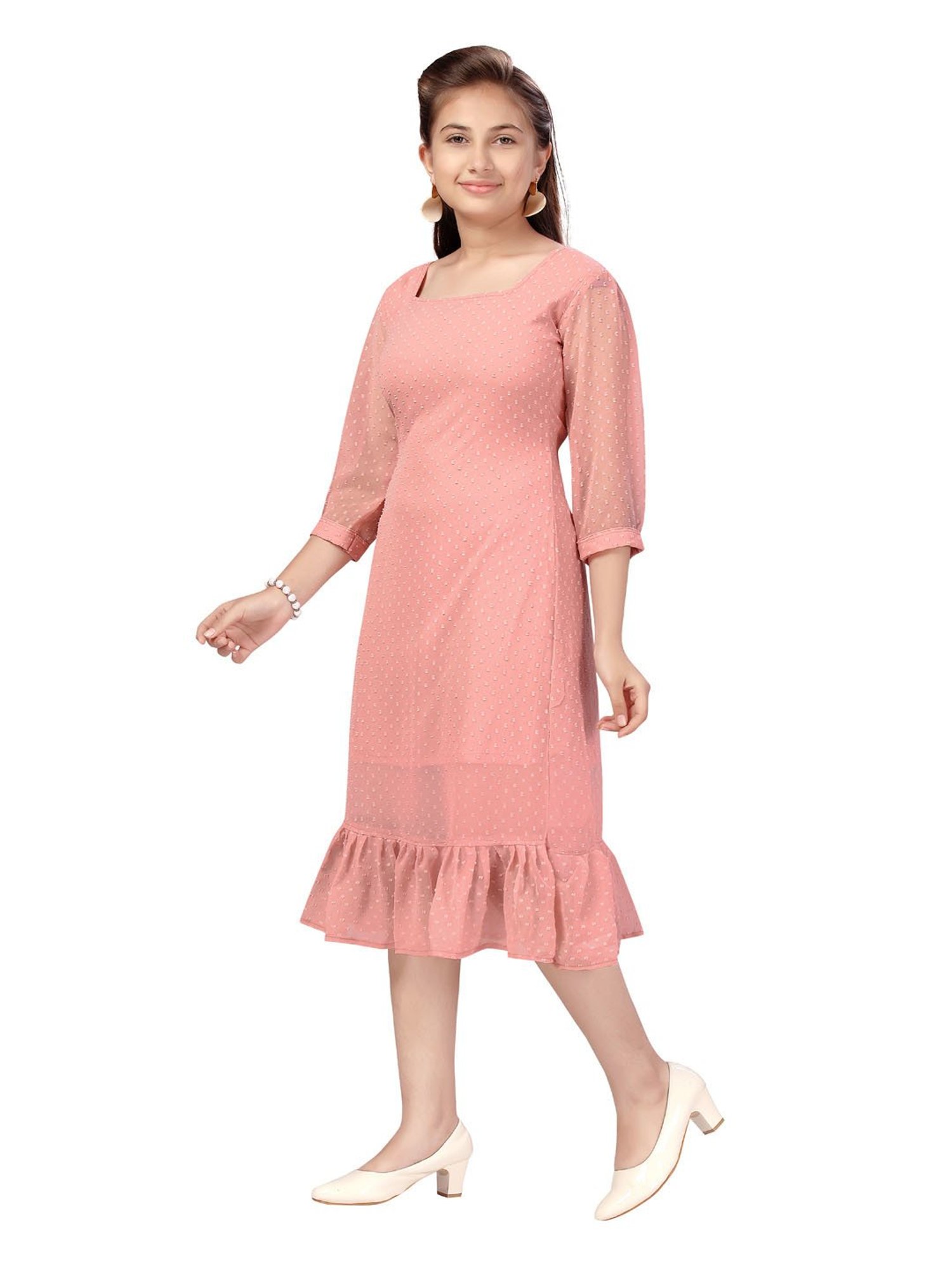 Aarika Kids Peach Solid Dress