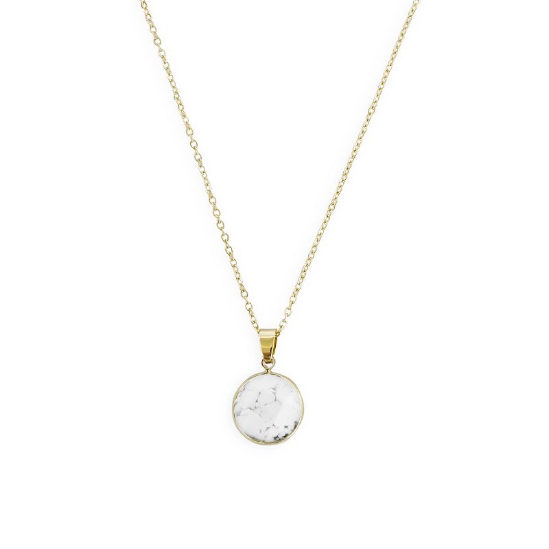 Sanctuary Project Semi Precious White Howlite Round Pendant Necklace Gold