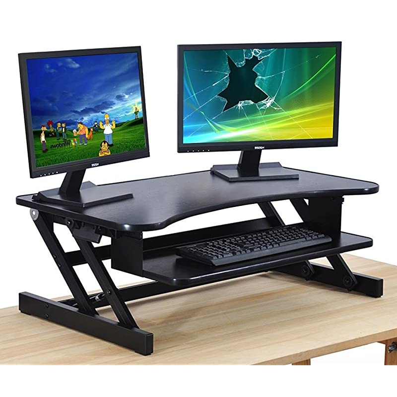 Standing Desk | Desk Riser Classic Stand Up Desk | 32 in Wide Fits 2 Monitors with Retractable Keyboard Tray (Black, 32" Wide)