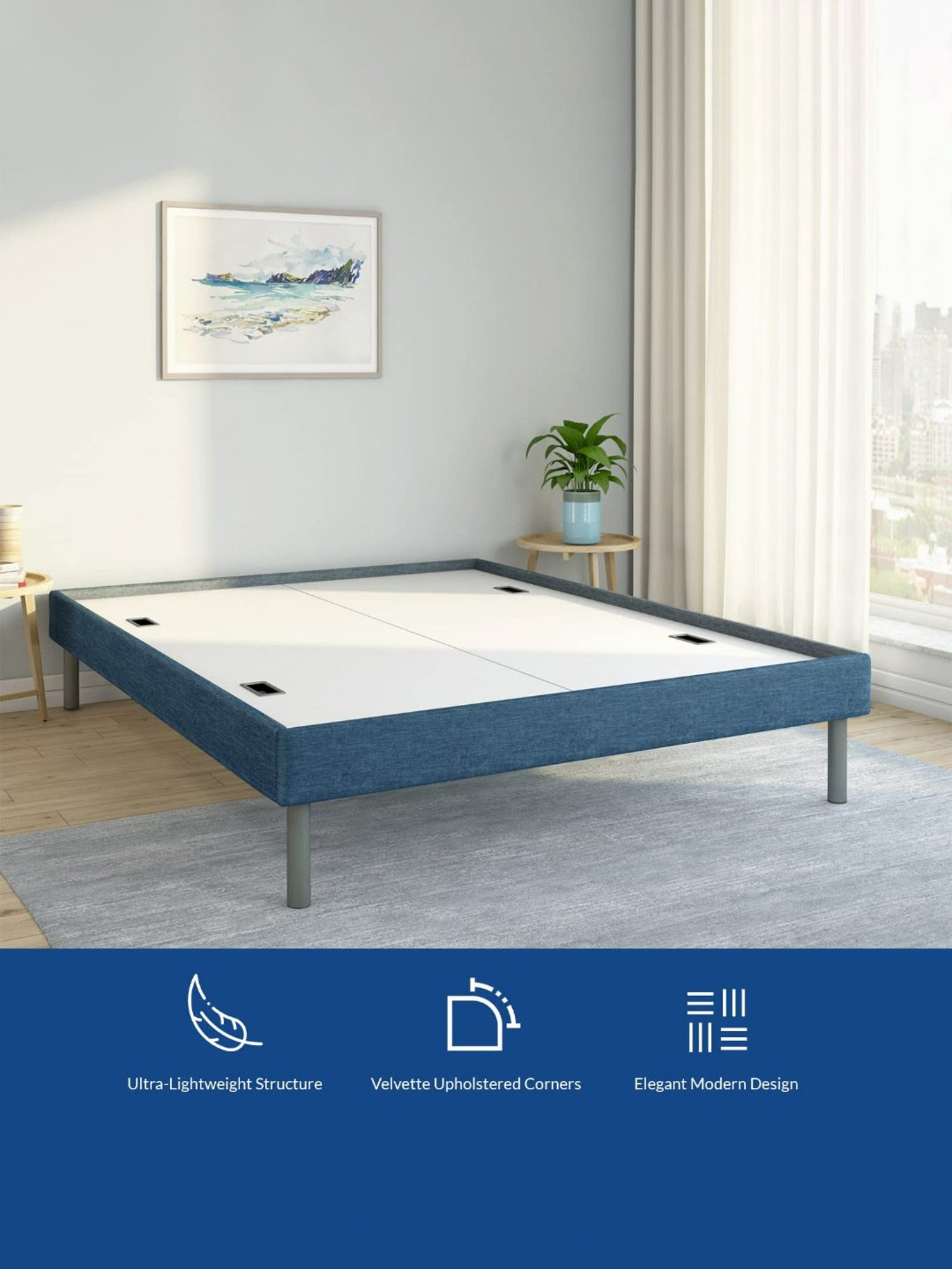 Doctor Dreams by Nilkamal Blue Wood Queen Velvette Bed