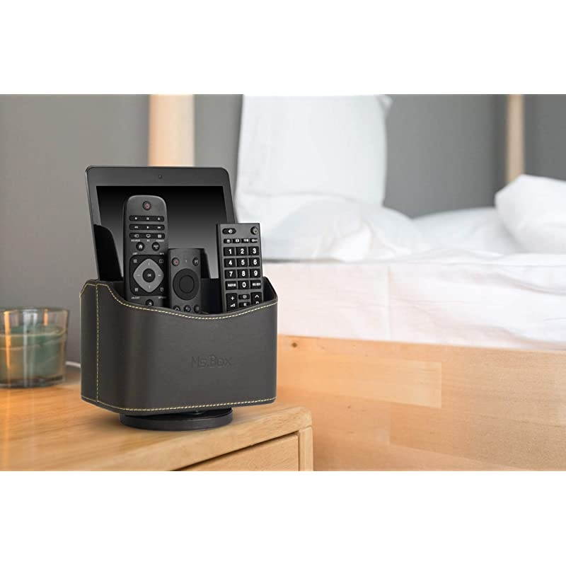 Spinning Remote Control Holder, Remote Controller Holder, Remote Caddy, Media Storage Organizer, Spinning Remote Control Organizer, 7.3X 5.5 x 6 inches, Brown PU Leather