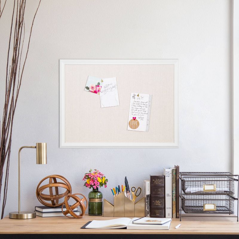 U Brands 24"x18" Linen Bulletin Board White Decor Frame