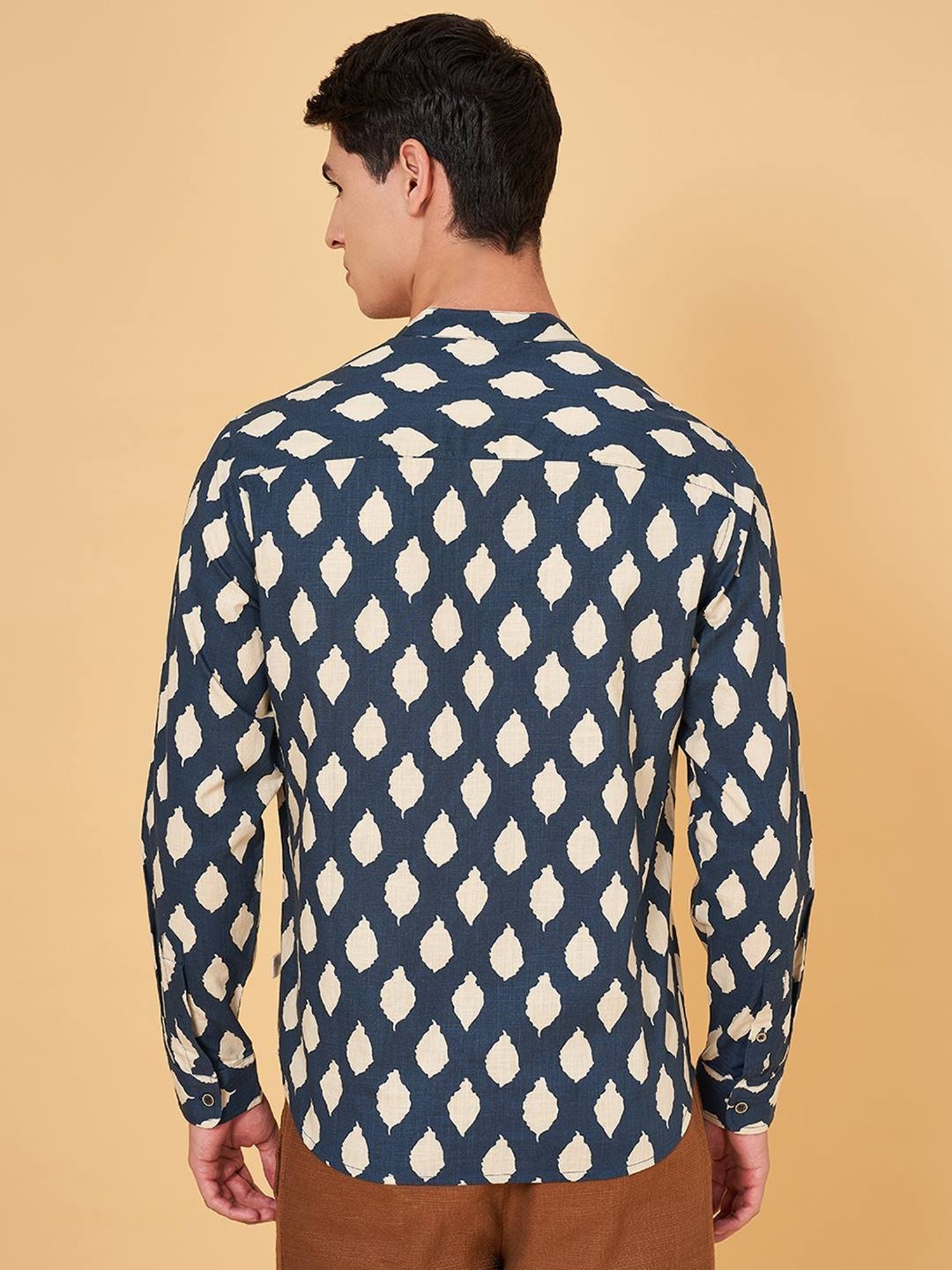 Indus Route By Pantaloons Midnight Navy Regular Fit Printed Shirt