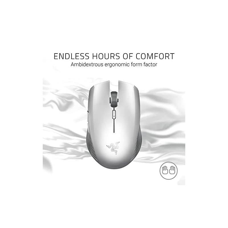 Atheris Ambidextrous Wireless Mouse 7200 DPI Optical Sensor 350 Hr Battery Life USB Wireless Receiver Bluetooth Connection Mercury White