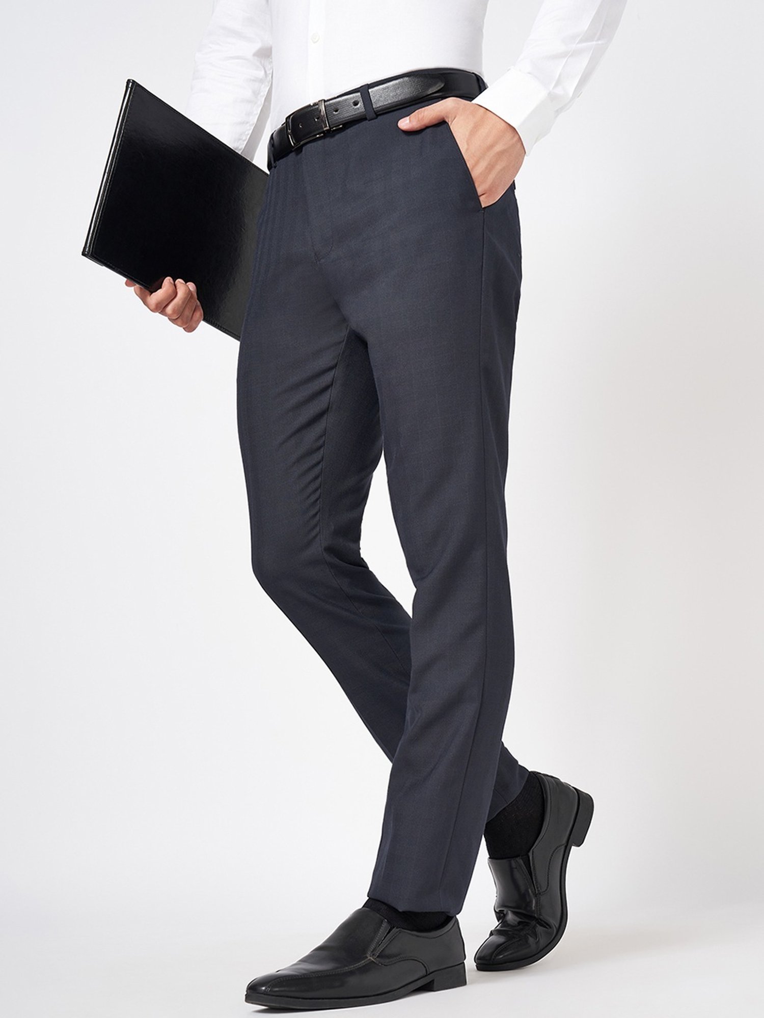 Byford By Pantaloons Black Slim Fit Texture Trousers