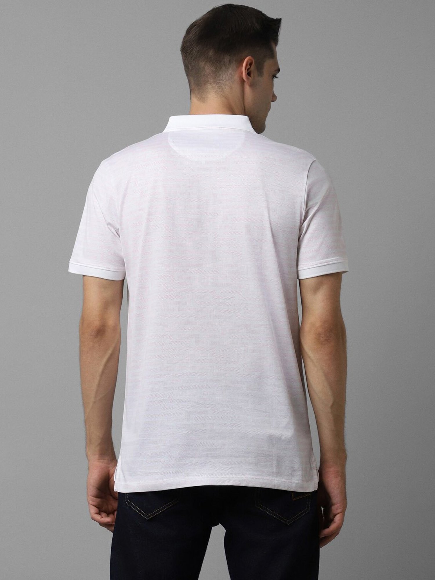 Louis Philippe Sport Ice White Cotton Regular Fit Striped Polo T-Shirt