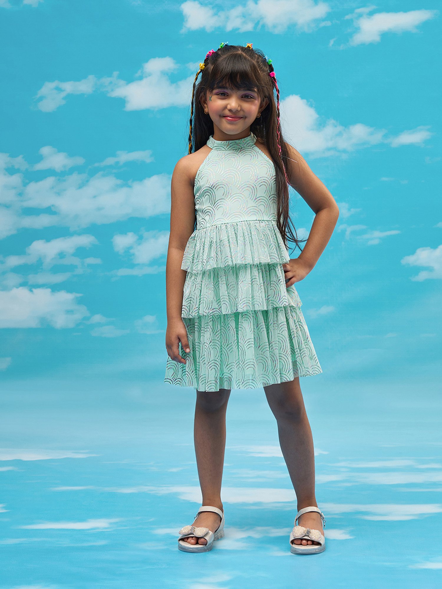 Lil Drama Girls Blue Shimmer Fit & Flare Dress