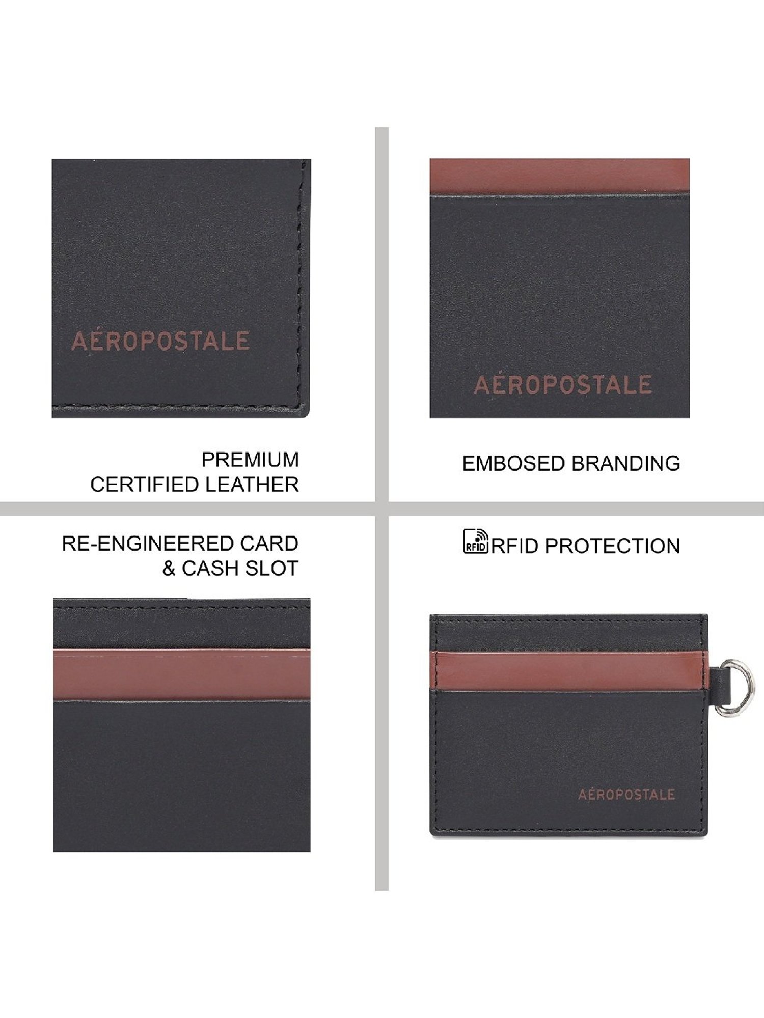 Aeropostale Oxnard Black & Tan Color Block Card Holder