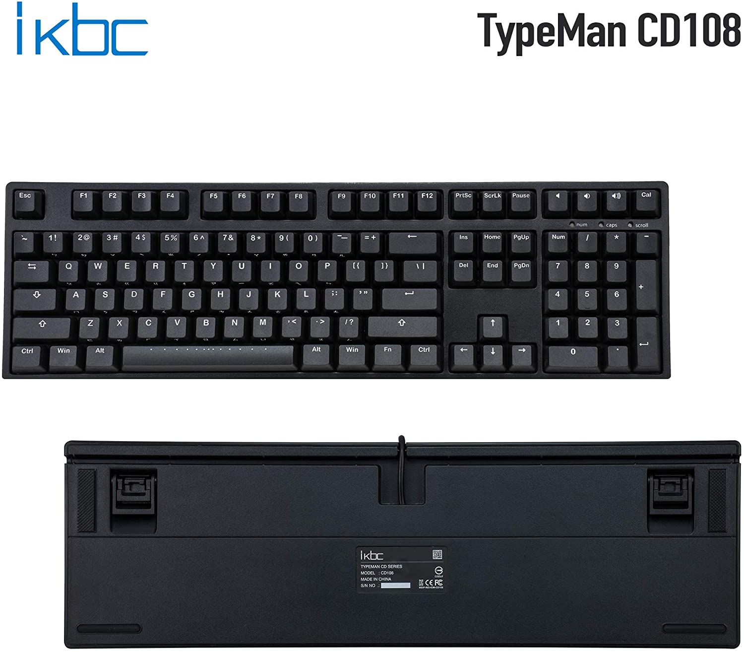 iKBC CD108 v2 Mechanical Keyboard with Cherry MX Clear Switch for Windows and Mac, Full Size Ergonomic Keyboard with PBT Double Shot Keycaps for Desktop and Laptop, 108-Key, Black, ANSI/US
