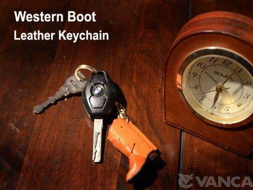 Western Boot 3D Leather Keychain(L) VANCA CRAFT-Collectible Keyring Charm Pendant Made in Japan
