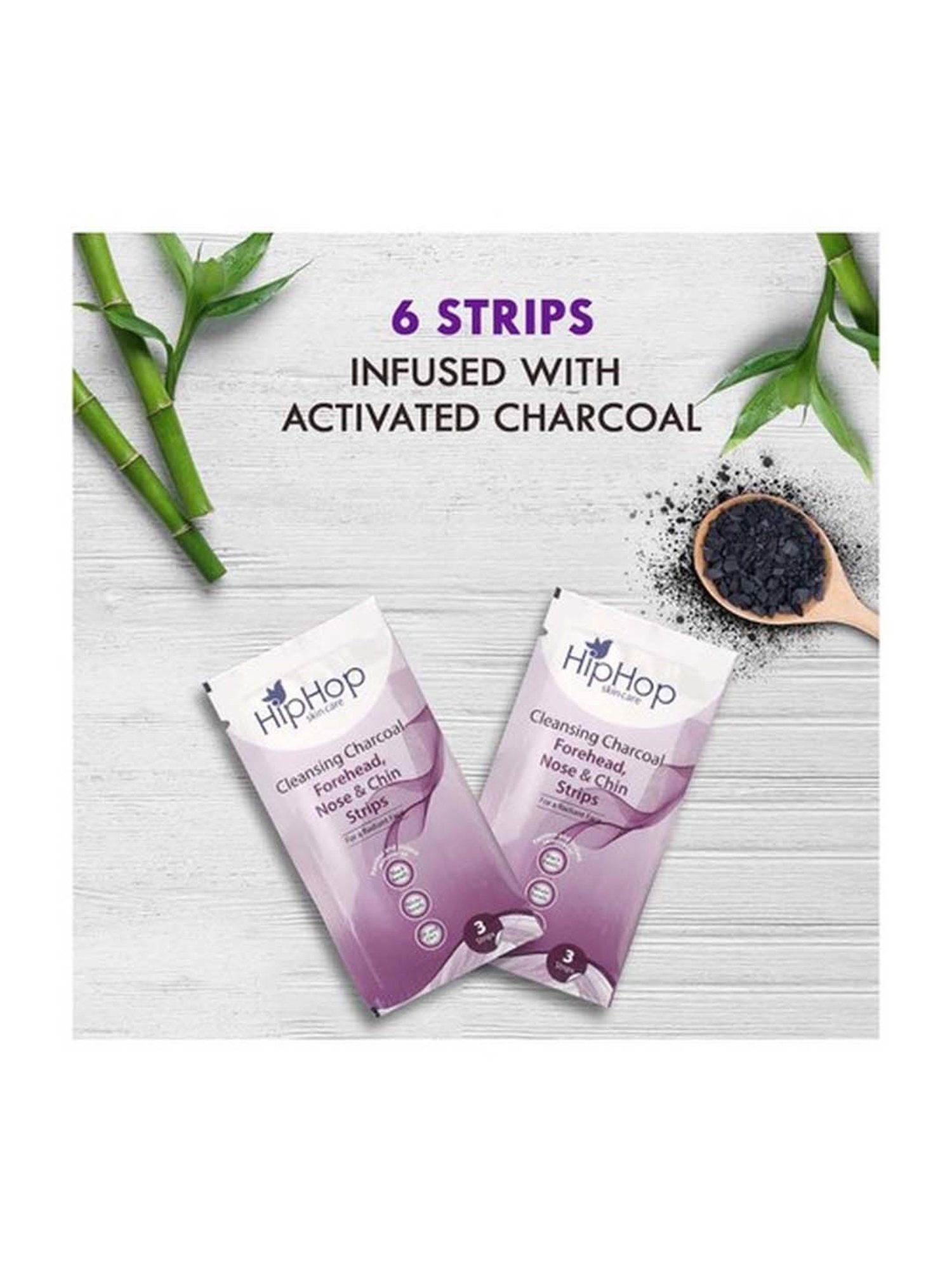 HipHop Skincare Charcoal Cleansing Forehead,Nose & Chin Strips - 6 Strips