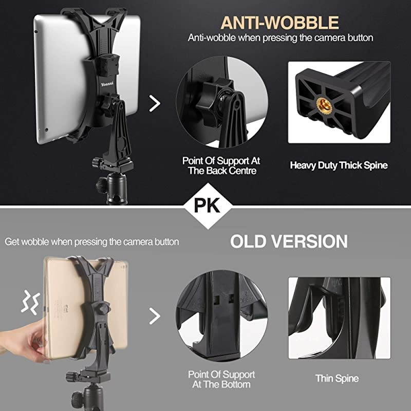 360Degrees Rotatable Heavy Duty iPad Tripod Mount Universal Clamping Tablet Holder BreakResistant AntiWobble iPad Tripod Holder Adapter Fits iPad Pro 97 105 11 129 iPad 12345678 Mini Air