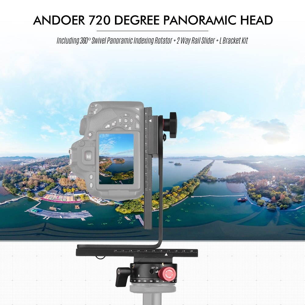 Andoer 720 Degree Panoramic Head Swivel Panoramic Indexing Rotator+2 Way Rail Slider+L Bracket Kit for Canon Nikon Sony DSLR