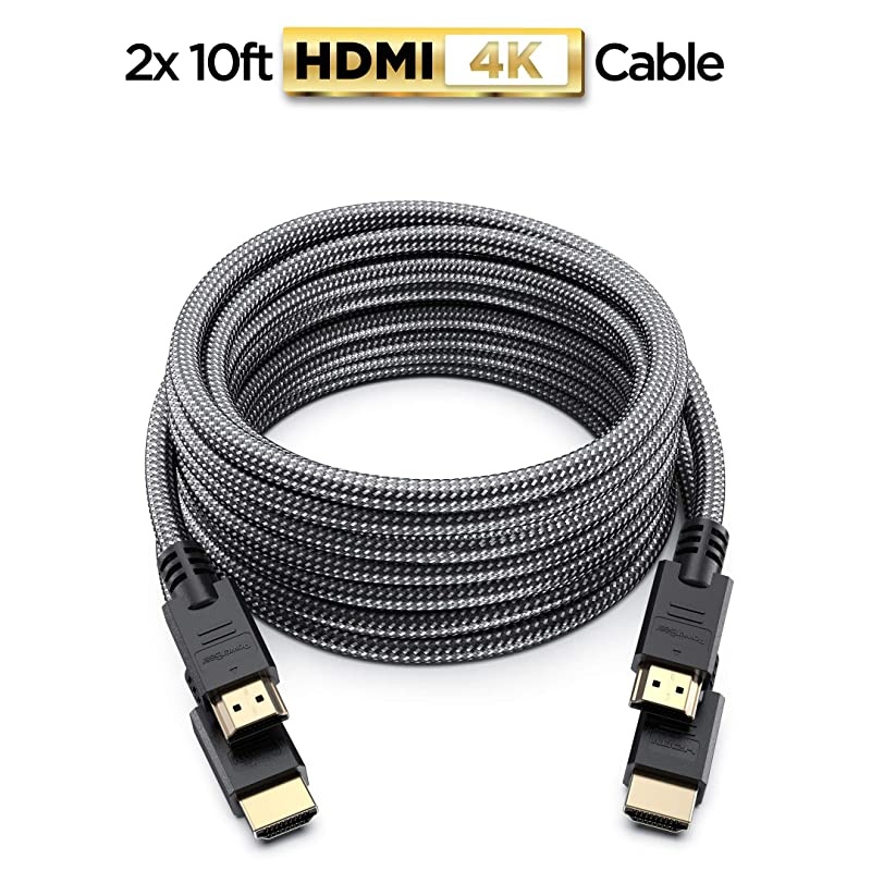 4K HDMI Cable 10 ft [2 Pack] High Speed, Braided Nylon & Gold Connectors, 4K @ 60Hz, Ultra HD, 2K, 1080P Compatible | for Laptop, Monitor, PS5, PS4, Xbox One, Fire TV, Apple TV & More